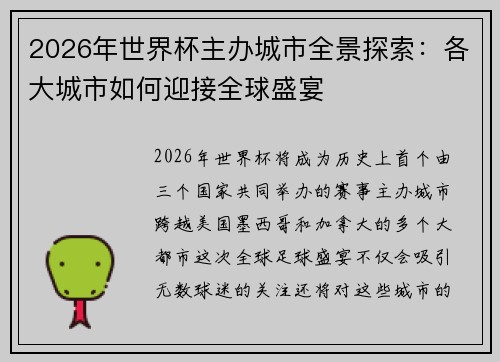 2026年世界杯主办城市全景探索：各大城市如何迎接全球盛宴